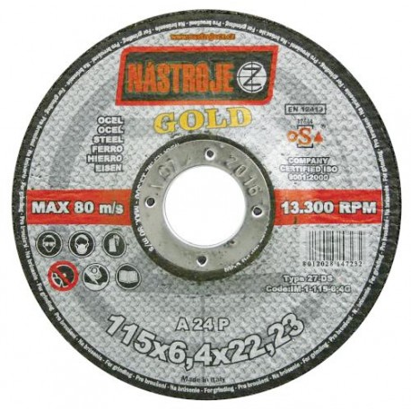 Grinder disk gold 115x6.4x22 for steel 25 pcs per package