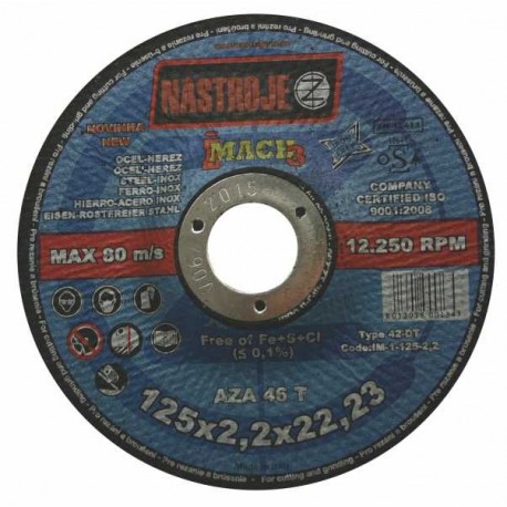 Cutting and gridning disk 125x2.2x22 for steel and stainless steel 25 pcs per pack AZA46T