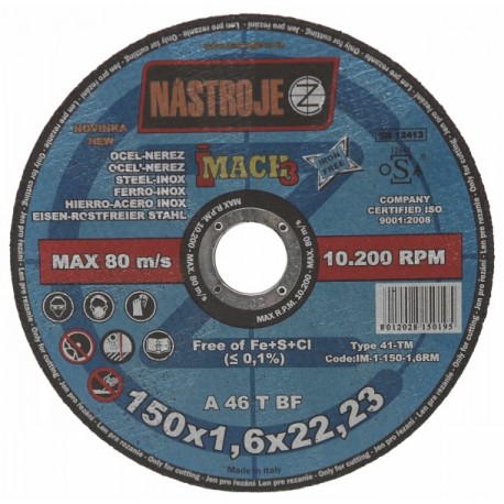 Cutting disk 150x1.6x22 iMACH3 for steel and stainless steel 100 pcs per pack